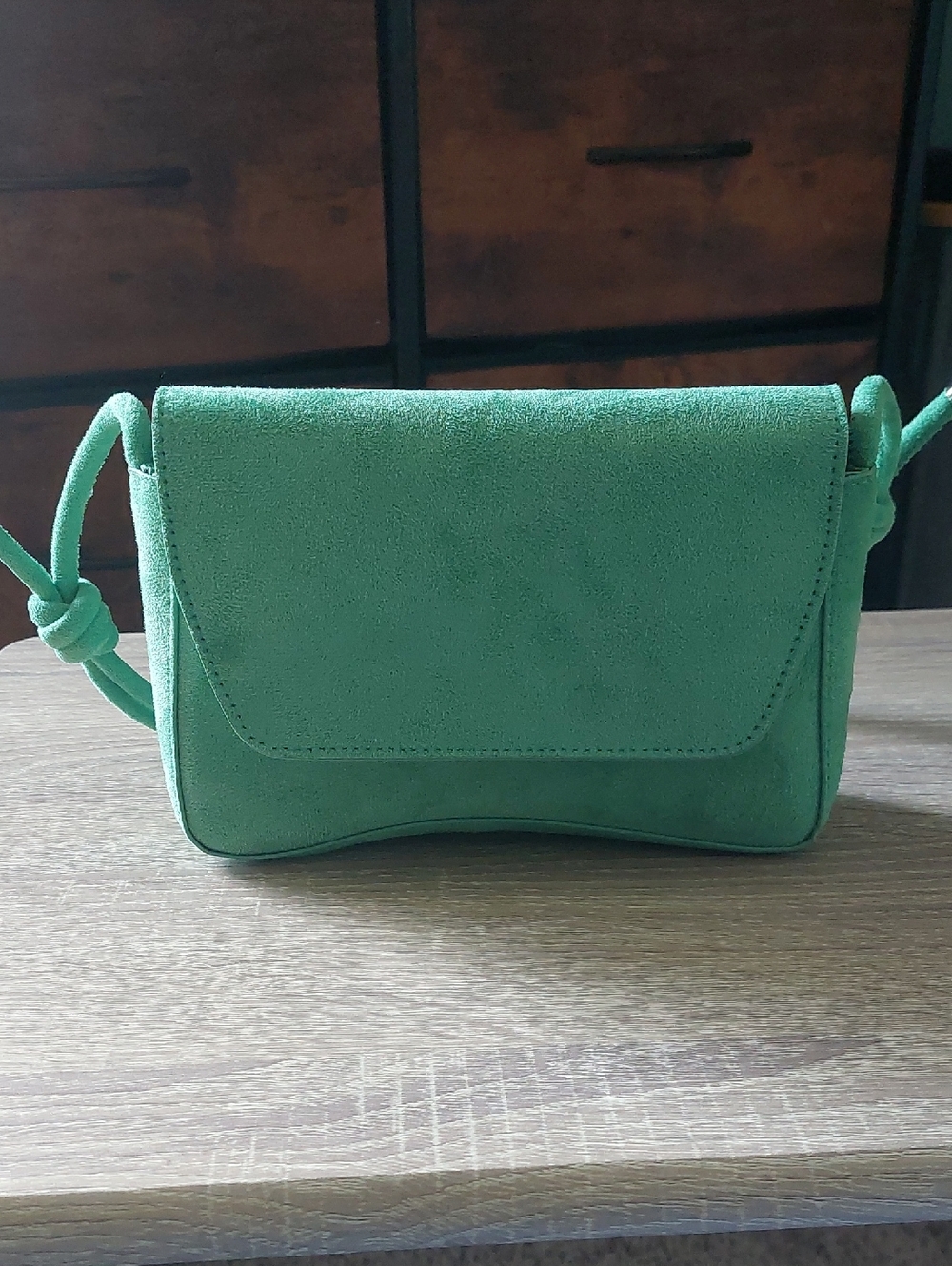 Green Suede Crossbody with Knotted Strap